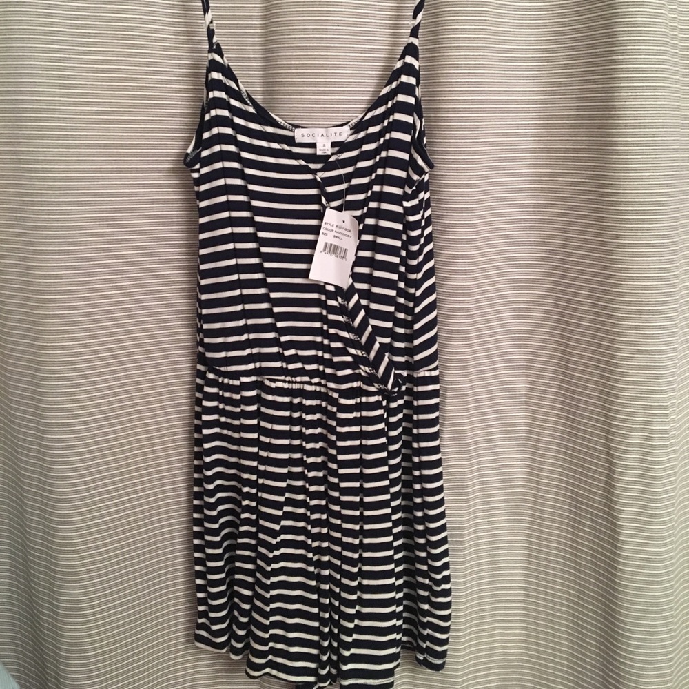 NWT Socialite Navy & White Striped Romper